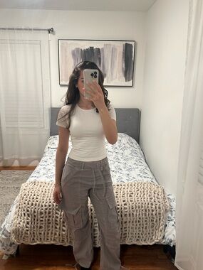 ZARA Taupe Cargo Pants - Drawstring Waist (Size 2)